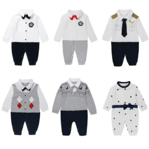 Classic Collar Baby Jumpsuit with Bow Tie