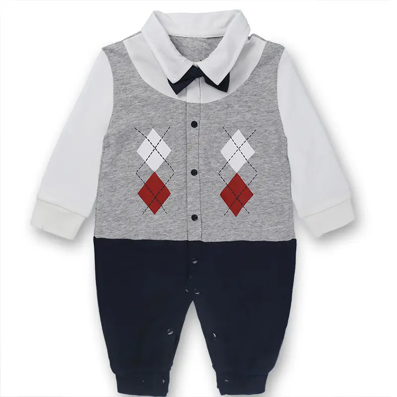 Classic Collar Baby Jumpsuit with Bow Tie - Image 2